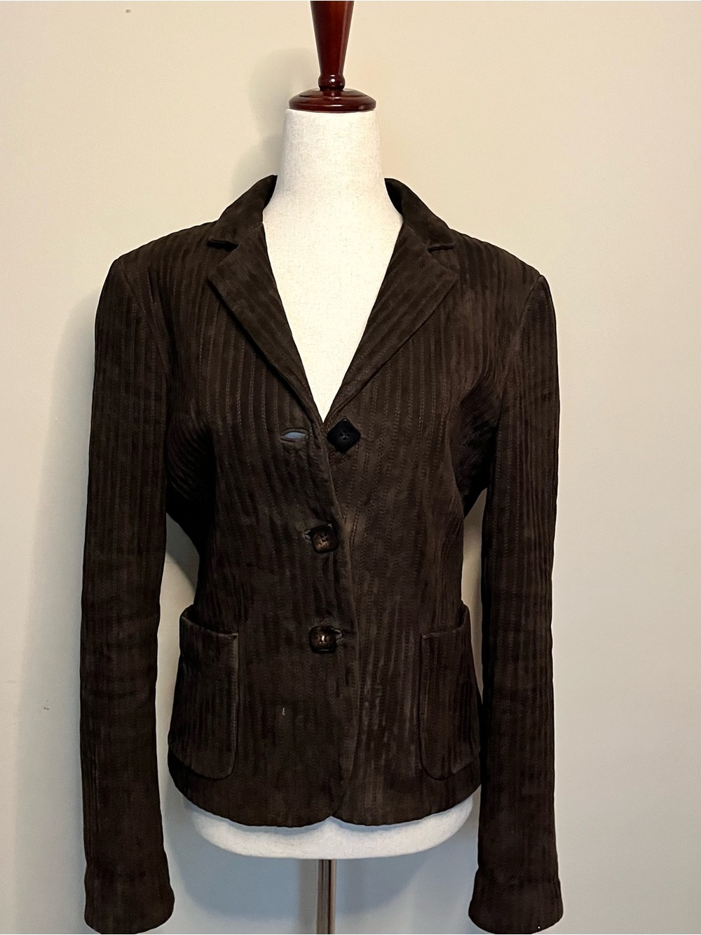 Loro Piana Vintage Brown Ribbed Suede Leather Silk Lined Blazer Jacket